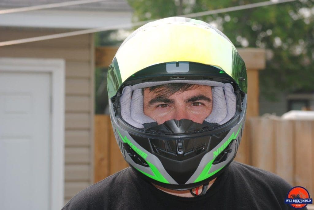 NENKI NK856 Helmet on model with Visor up
