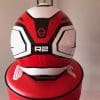 Rear view of Schuberth R2 showing the contour along the back of the helmet to allow for an aggressive riding position