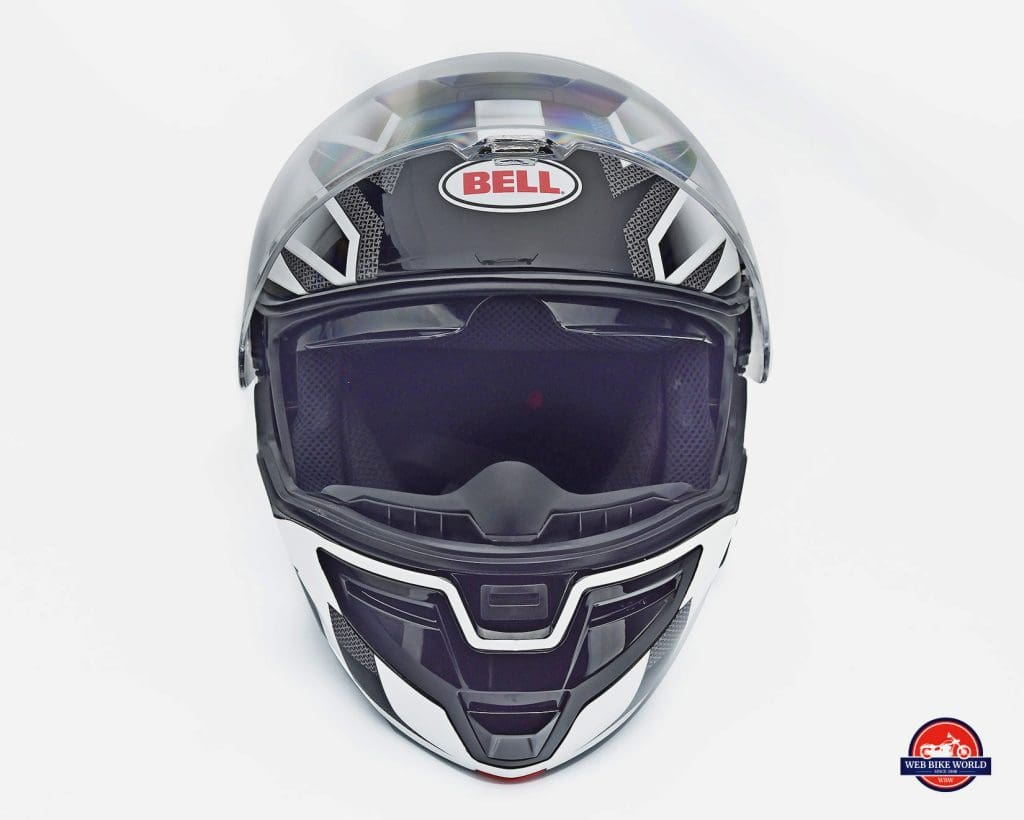 The Bell SRT Modular front view visor open.