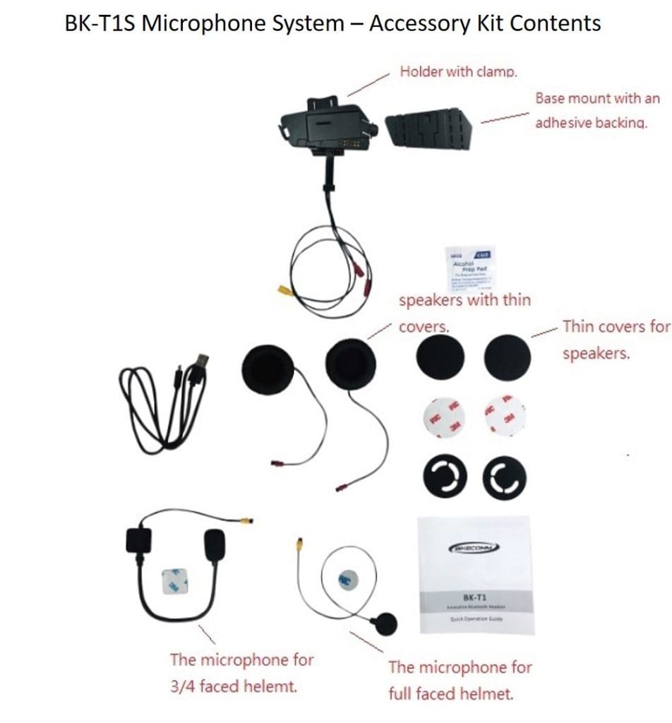 Bikecomm BK-T1 Bluetooth Headset - BK-T1S Accessory Kit