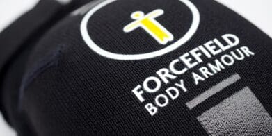 Forcefield AR Knee Protectors closeup of logo