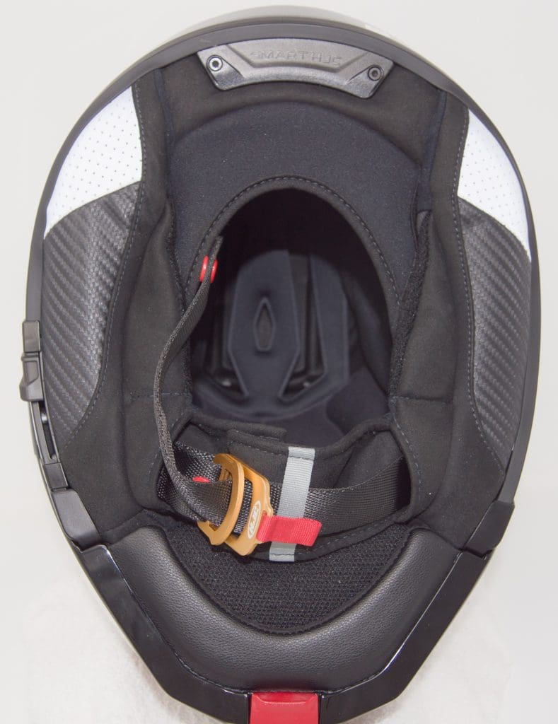 Bottom up view of the interior of RPHA 90S helmet