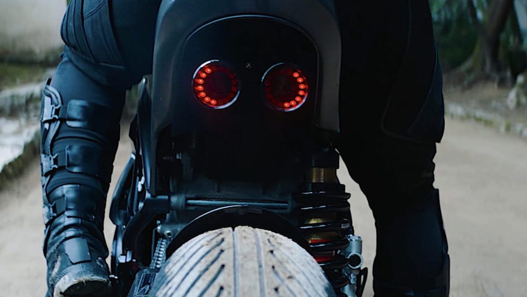 a back view of a rider on the bikes present in the new action film ‘Snake Eyes: G.I. Joe Origins’