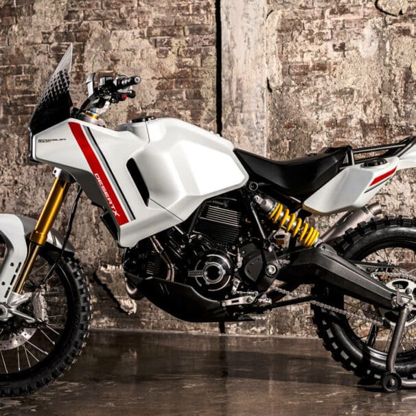 A side view of the Ducati Desert X