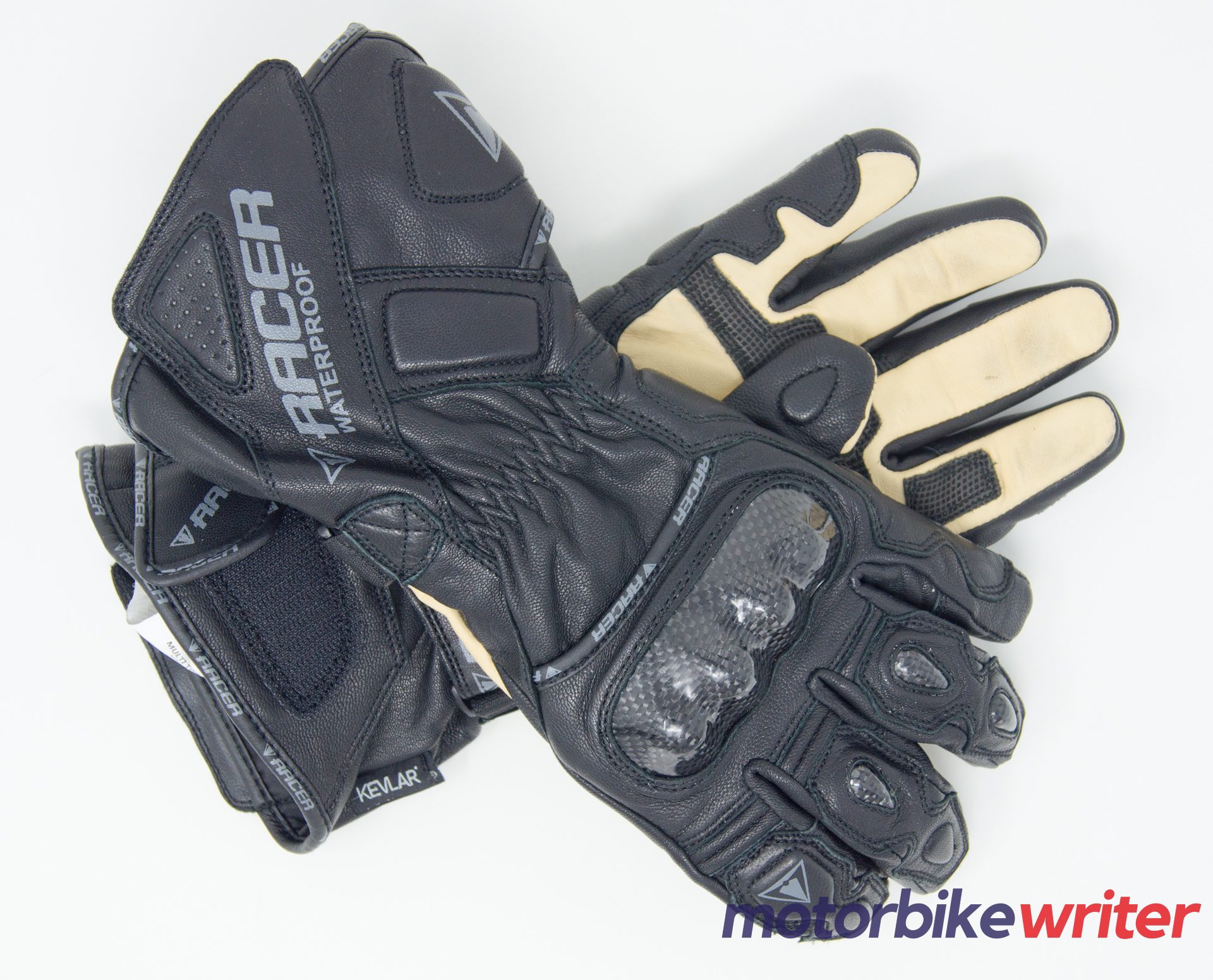 Racer Multitop 2 Waterproof Gloves crisscrossed on white background
