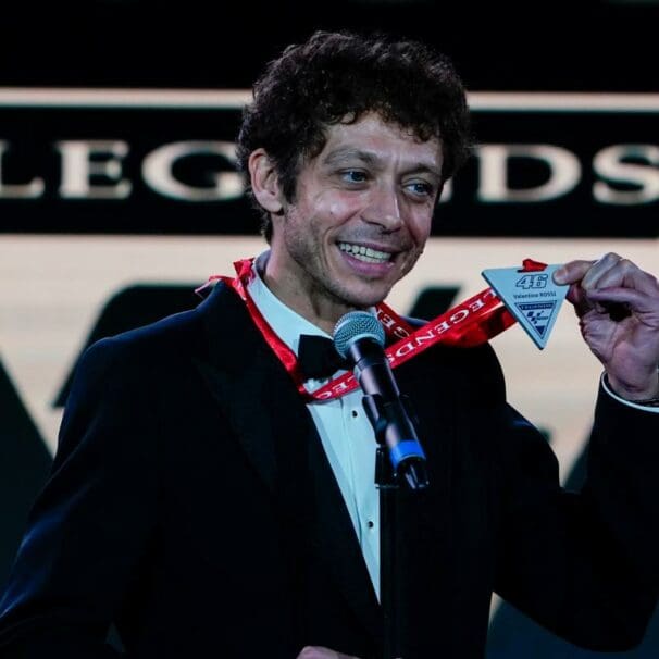 A view of Valentino Rossi as he is inducted into the Hall of Fame