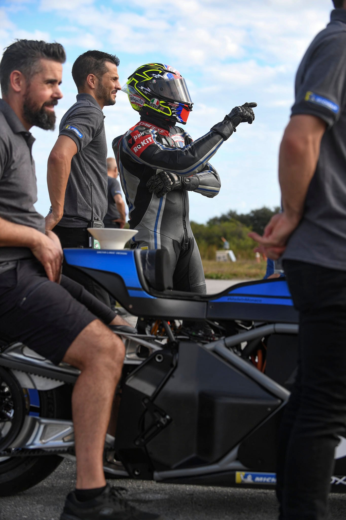 A view of the Voxan team working at and successfully blasting through 21 electric motorcycle speed records on Space Florida’s Launch and Landing Facility