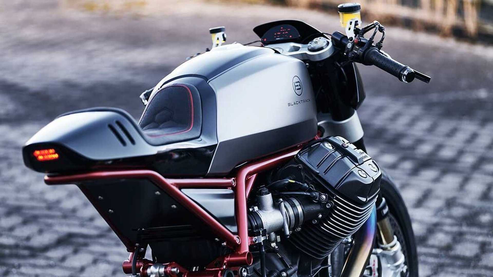 A view of the custom Moto Guzzi Griso that Sasha Lakic from Blacktrack motors created