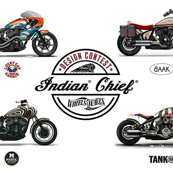 A view fo the four competition builds that are a part of the the ‘Indian Motorcycle X Wheels & Waves Indian Chief Design Competition’