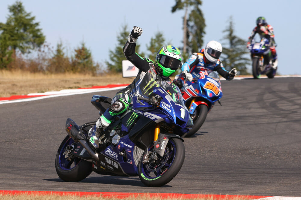 A view of MotoAmerica racers hitting the home stretch