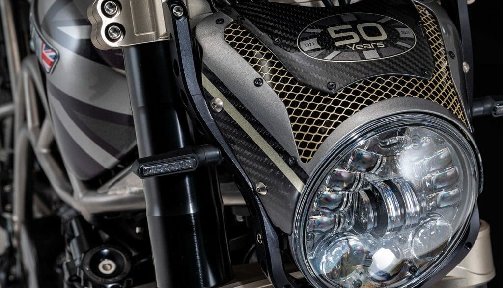 A view of the heritage 71 titanium-framed motorcycle - the first ever production bike with a titanium frame, and limited to 71 units