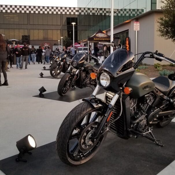 2022 Indian Scout Rogues in front of Vans Headquarters