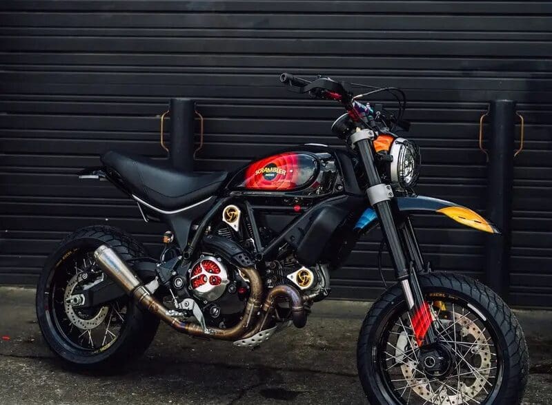The Daffy Duc - a custom Scrambler Desert Sled from the shop of MotoCorsa.. Photo courtesy of Top Speed.