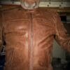 Author wearing REV'IT Restless leather jacket with front done up