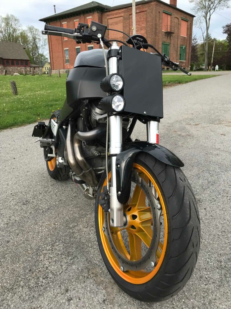 'Project Black' - a custom motorcycle that sarted out as a 2005 Buell Firebolt. All media courtesy of Handbuilt's interview with builder Nick Eckel, on Handbuilt's website.
