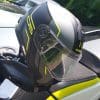 Schuberth C5 Helmet hanging from motorcycle handlebar