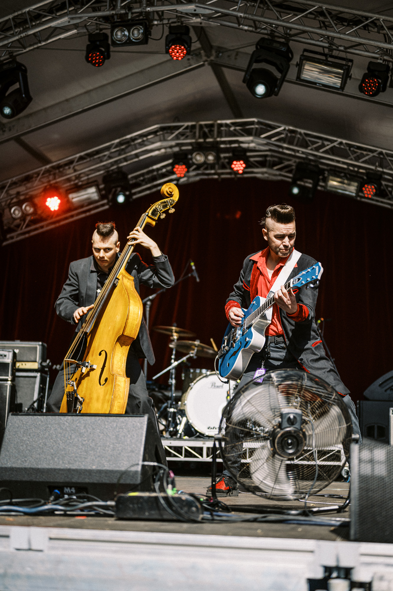 A live rockabilly band on display at Sydney's 2023 Throttle Roll motorcycles show.