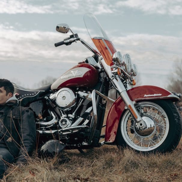 A side view of a motorcycle.