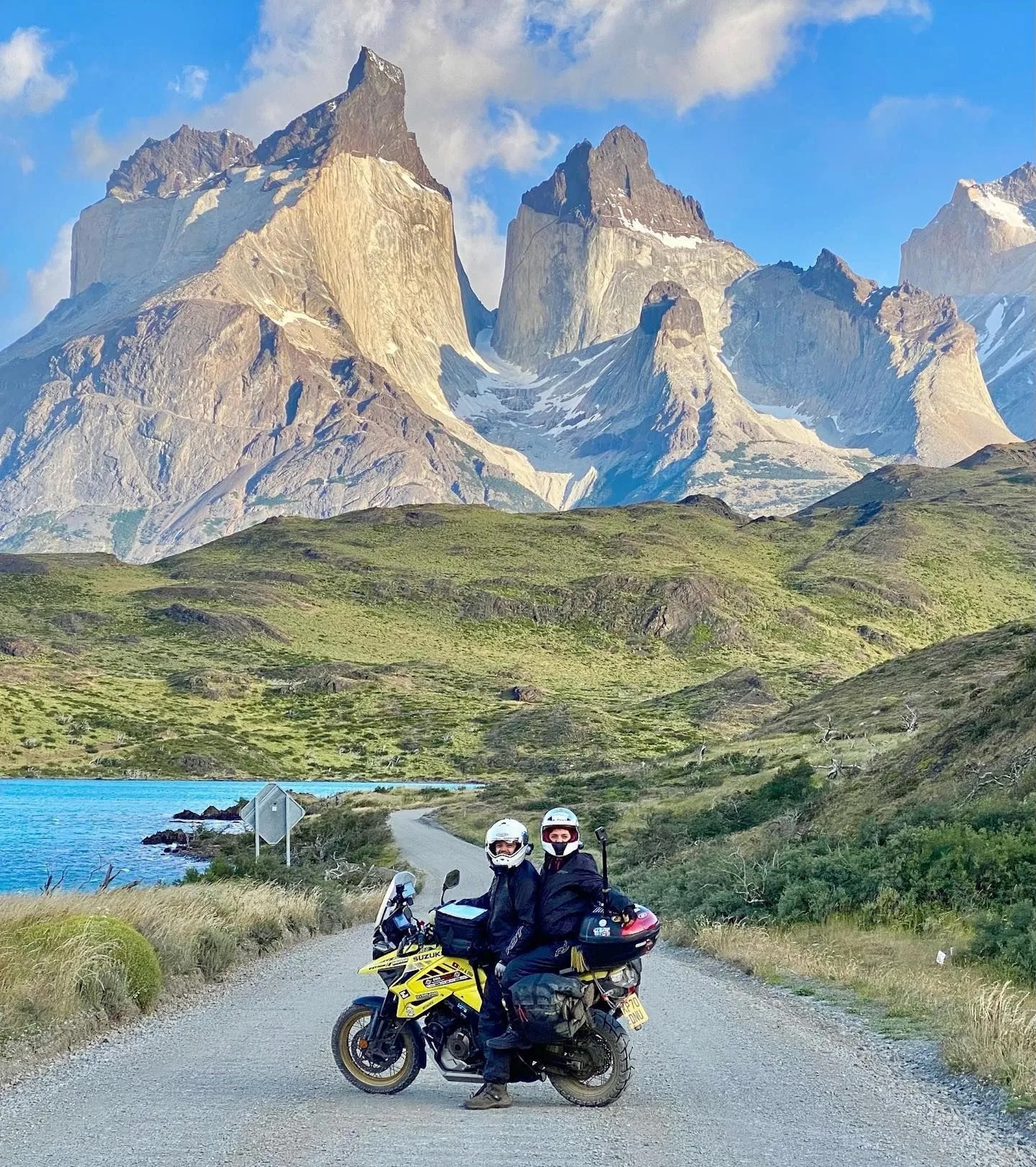 Two people on a motorcycle.