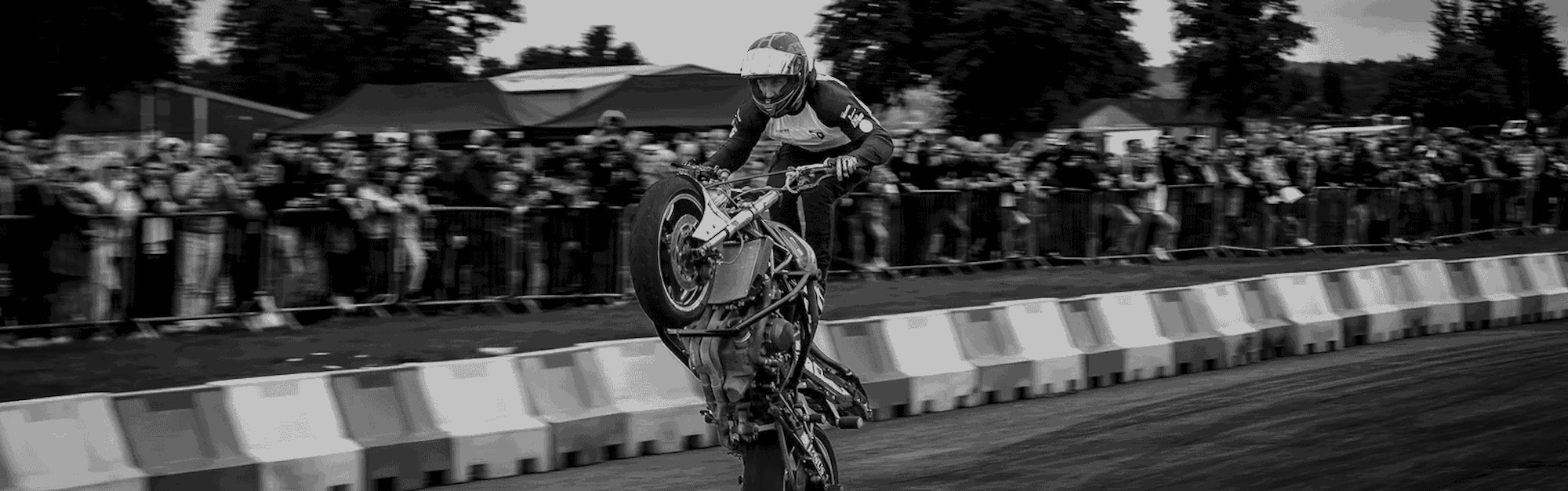 Johnny Davies, a stuntman, on a motorcycle.